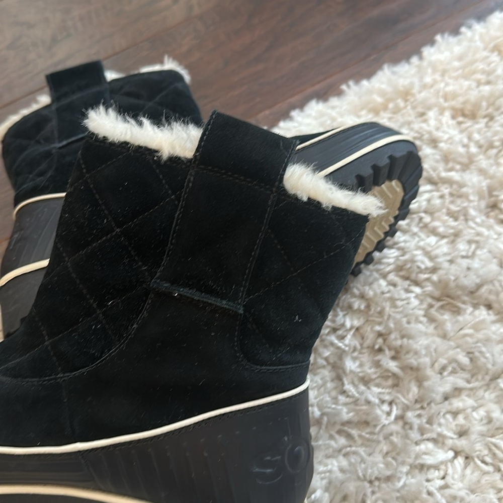 SOREL BLACK SUEDE FLEECE LINED WOMEN'S WINTER BOOTS 9.5 - Picture 9 of 13